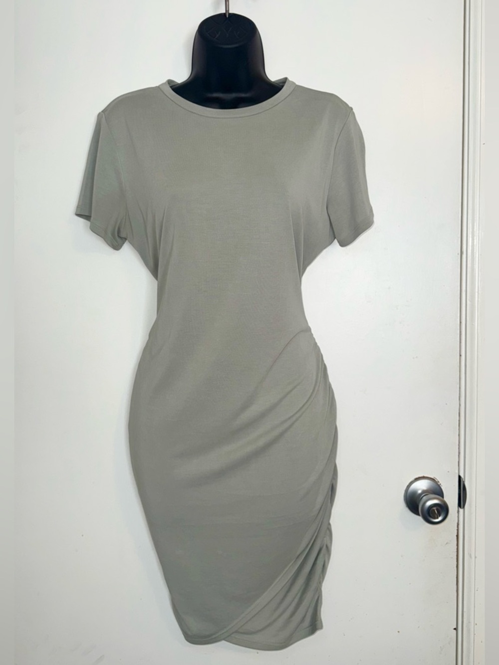 Express Sage Green Silky Sueded Ruched T-Shirt Dress